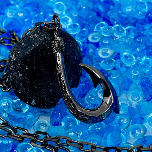 Hawaiian Scroll Fish Hook in Black Onyx Finish