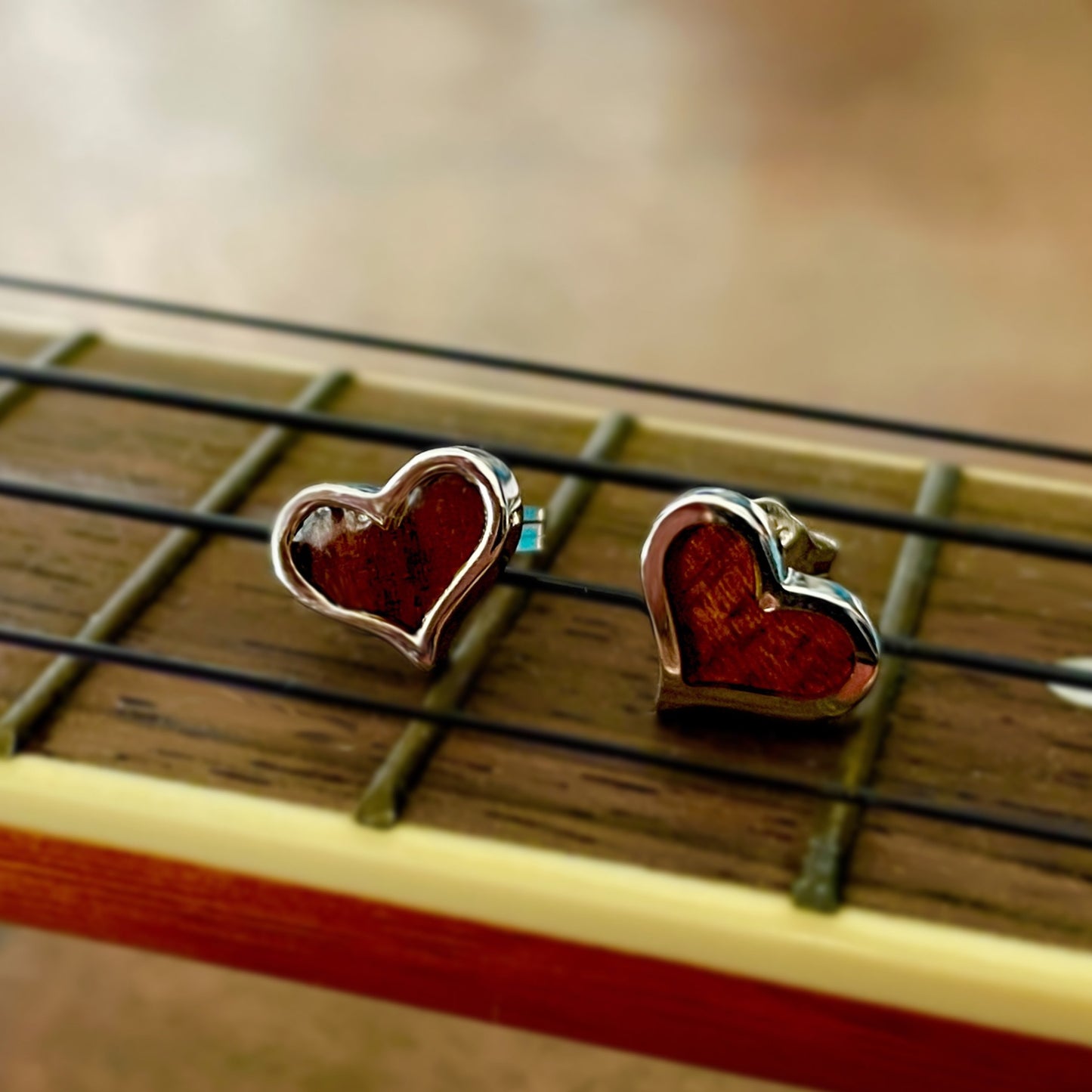 Koa Button Earring in Heart Style