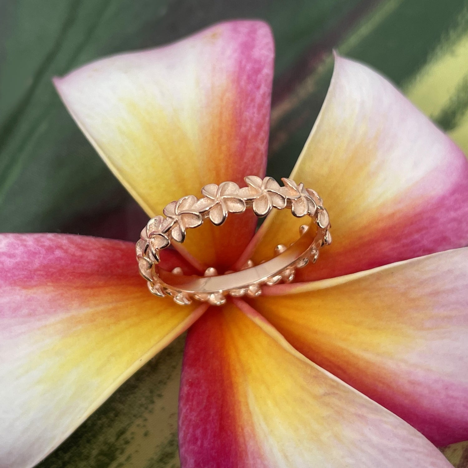 Plumeria Lei Stacking Ring in Rose Gold over Sterling Silver