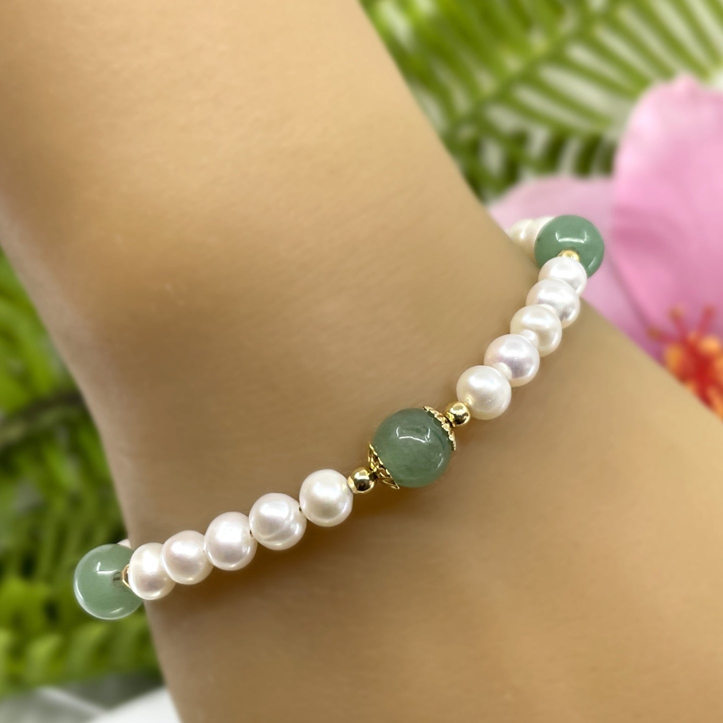 Five Jade and Freshwater Pearl Bracelet