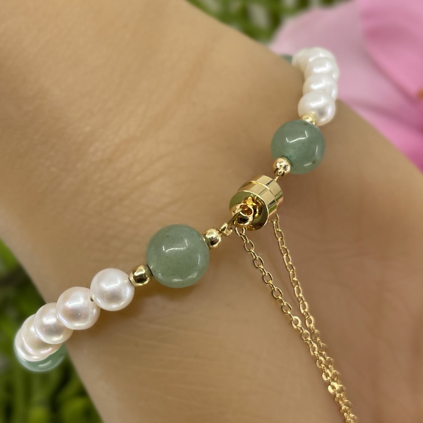 Five Jade with Freshwater Pearls Back