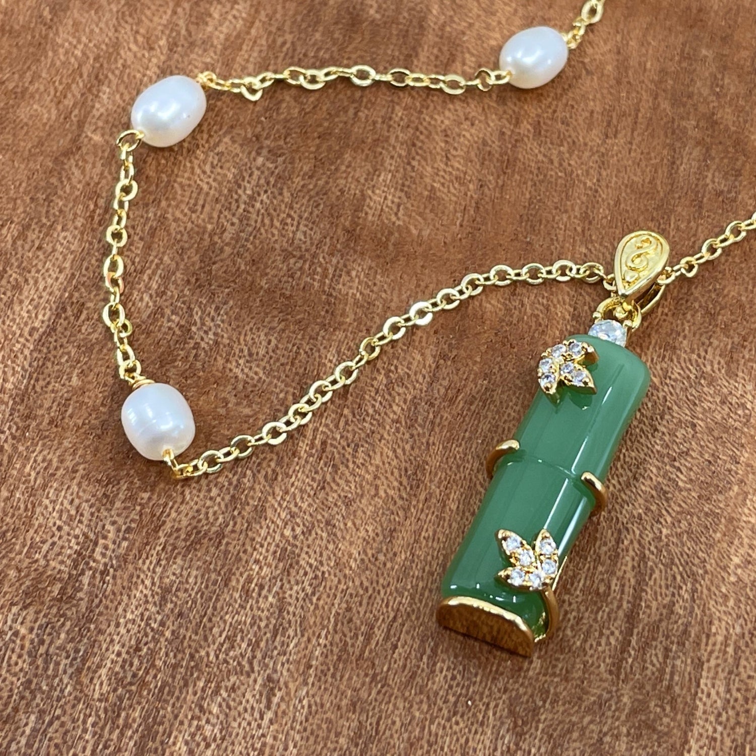 Bamboo Jade Pendant with Freshwater Pearls