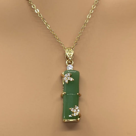 Bamboo Jade and CZ Pendant