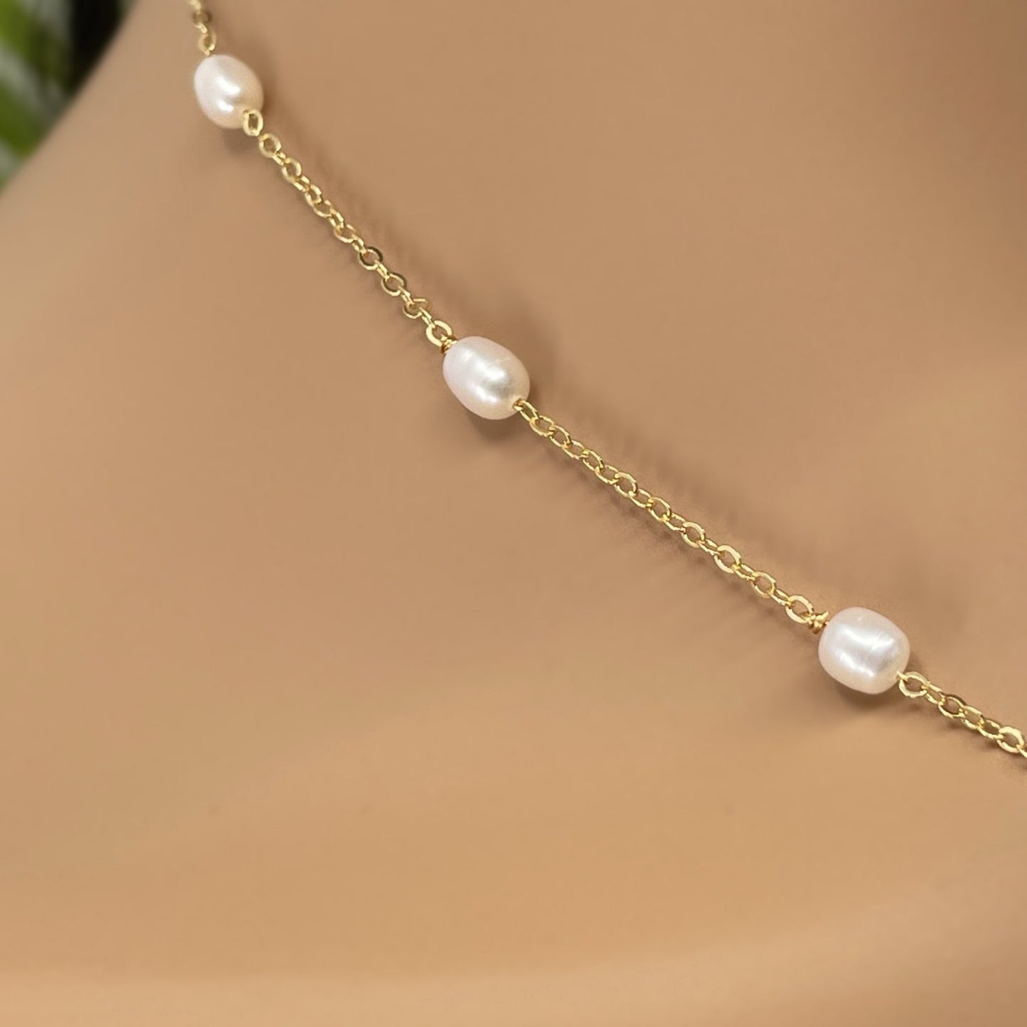 Closeup of Freshwater Pearls on Bamboo Jade Pendant