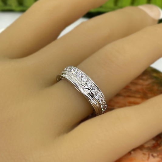 Hawaiian Scroll Cubic Zirconia Eternity Band