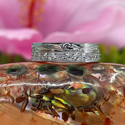 Hawaiian Scroll Cubic Zirconia Eternity Band