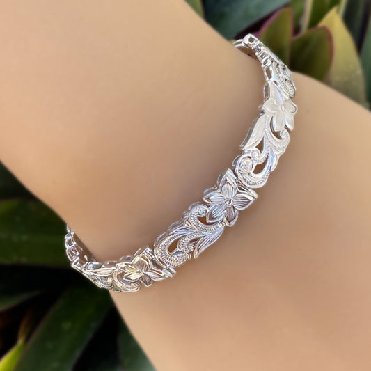 Hawaiian Scroll Link Cutout Bracelet in Silver