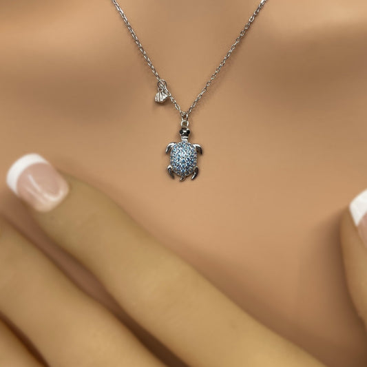 Blue Honu Cubic Zirconia Pendant