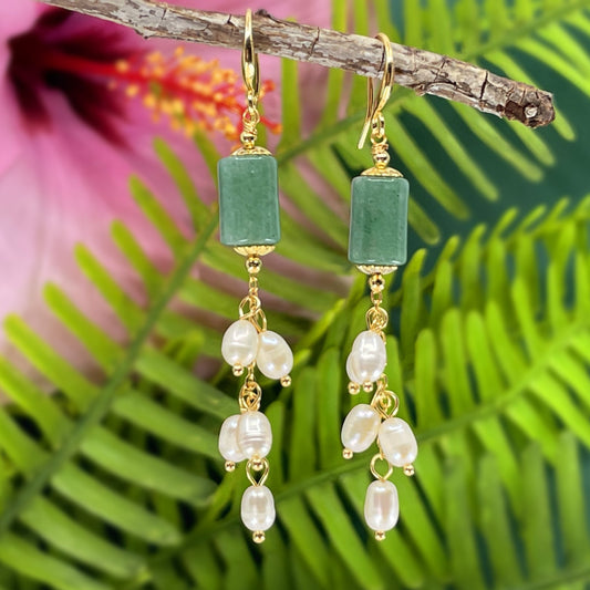 Jade and Freshwater Pearl Dangle Earrings