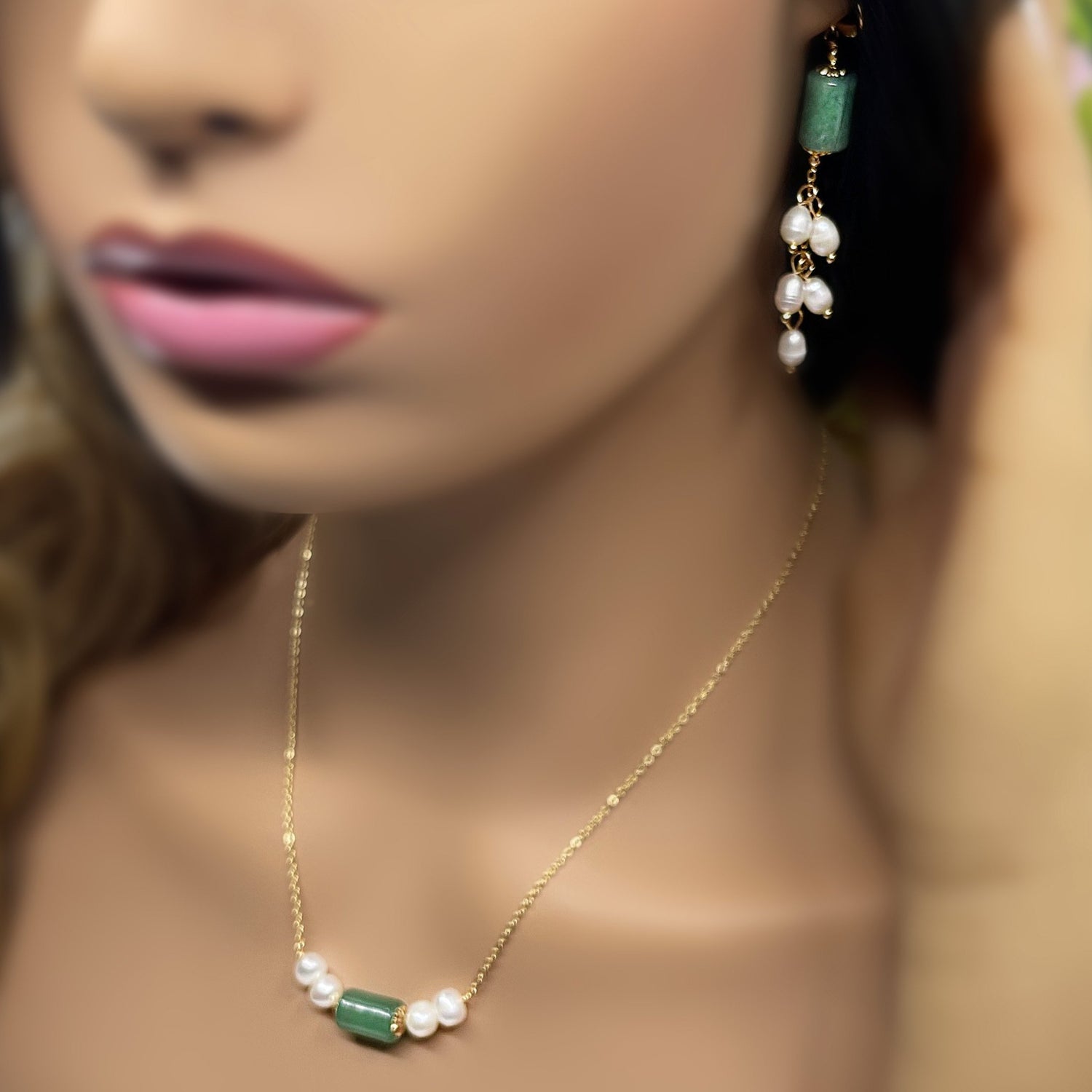 Jade and Pearl Horizontal Pendant