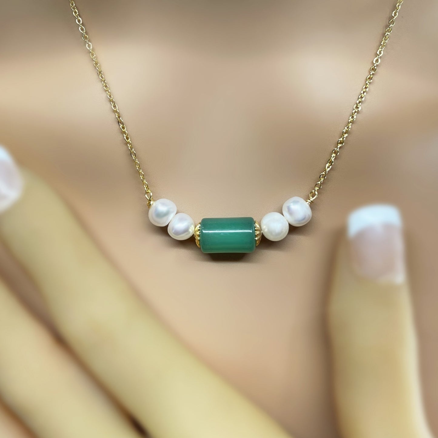 Jade and Pearl Horizontal Pendant