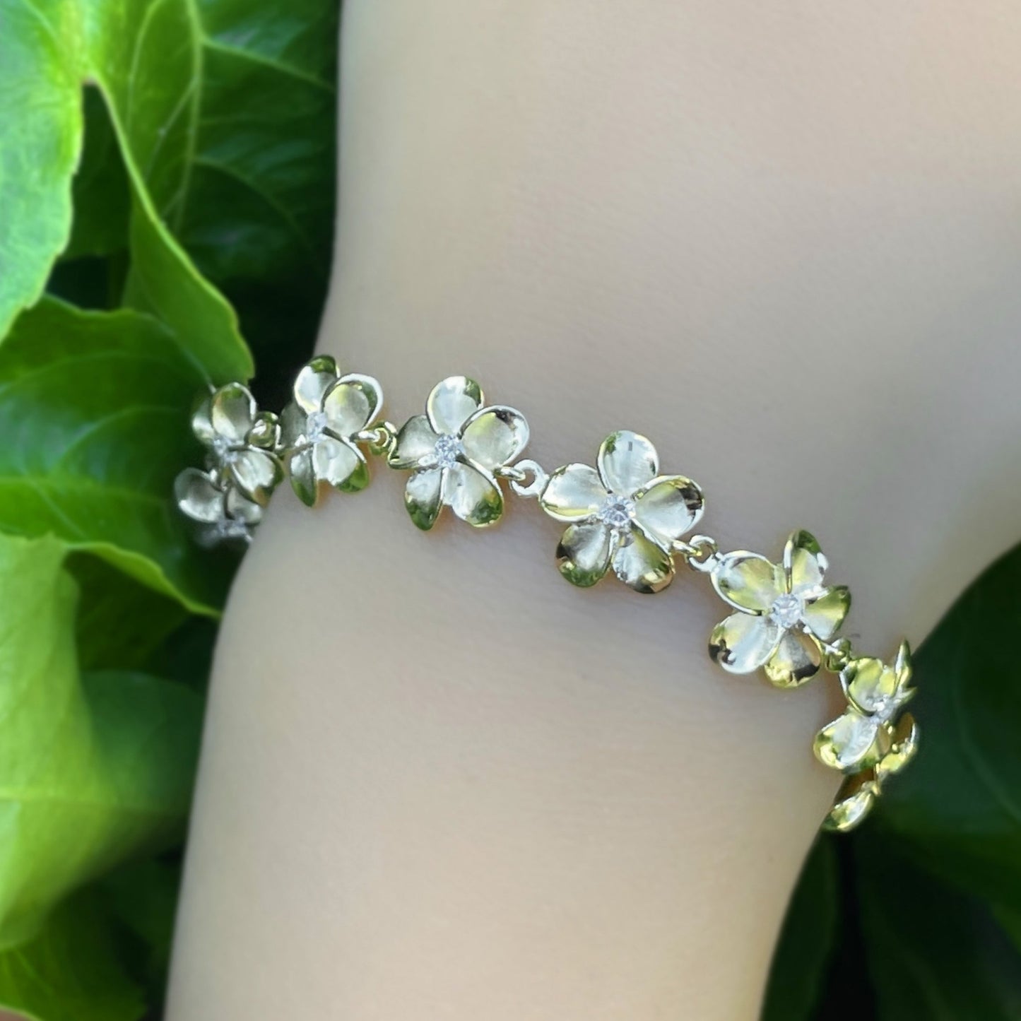 Kuulei Plumeria CZ Link Bracelet