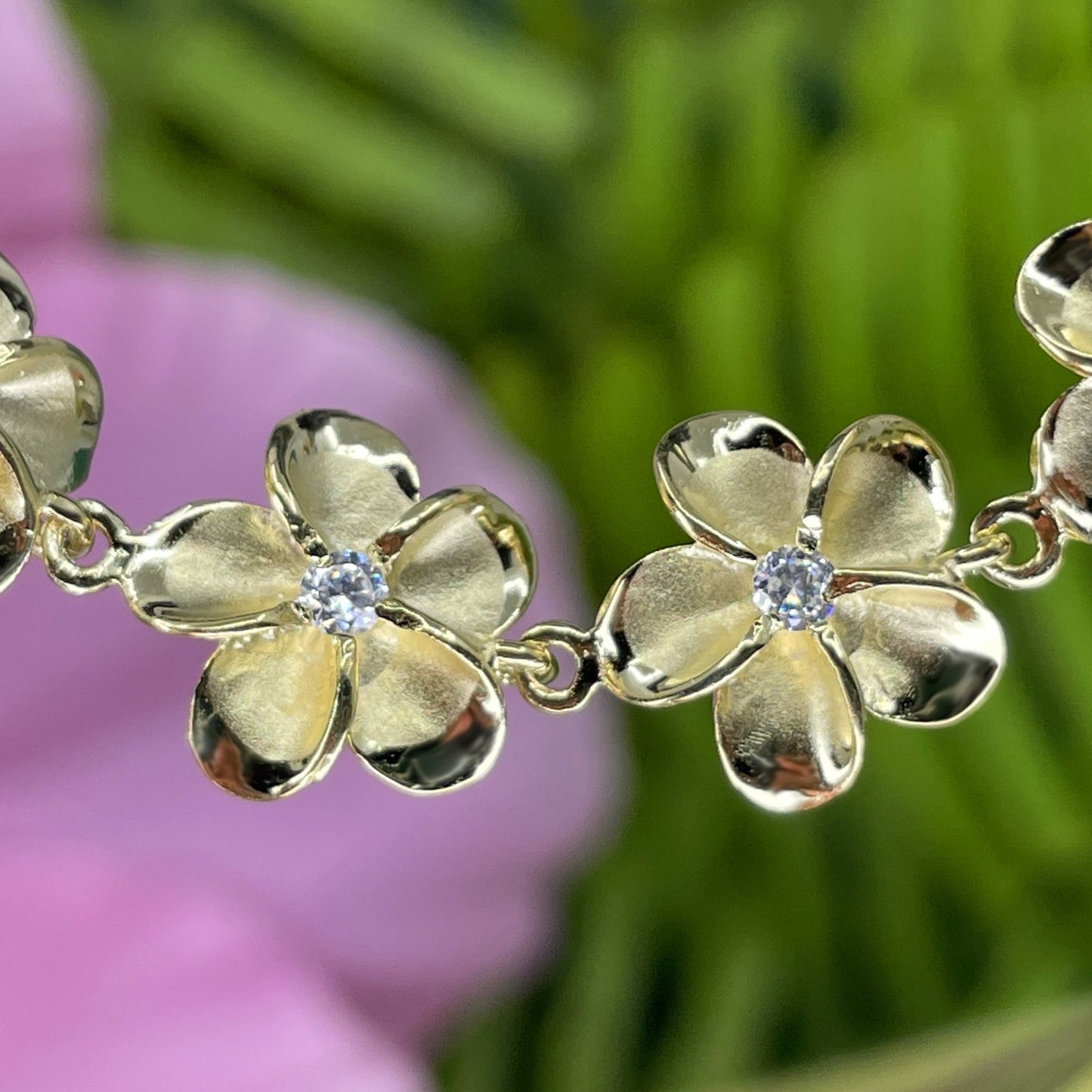 Kuulei Plumeria CZ Link Bracelet