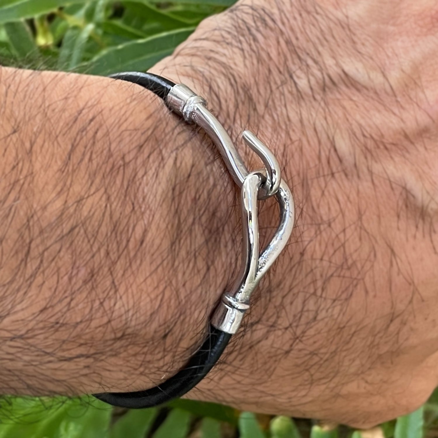 Leather & Sterling Silver Fish Hook Bracelet – Showcase Hawaii