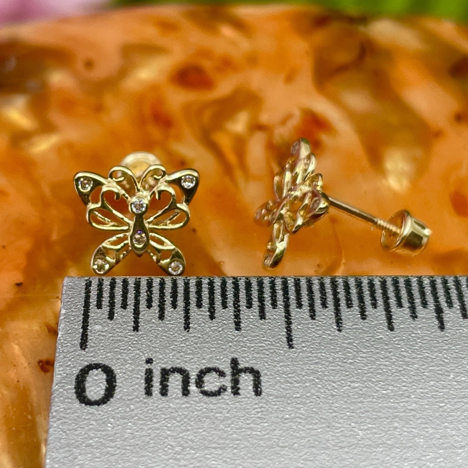 14K Gold Butterfly Cutout CZ Earrings