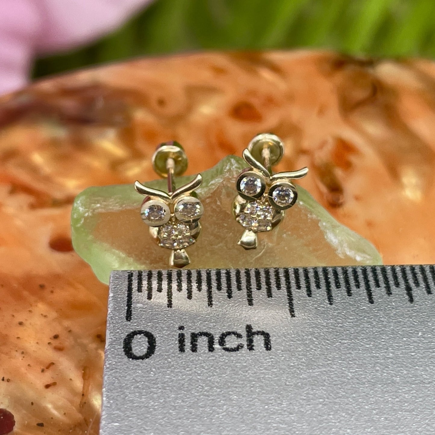 14K Gold Pueo Owl Cutout CZ Earrings