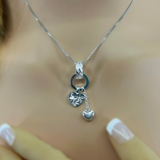 Charming Hearts Hawaiian Scroll Floating Pendant