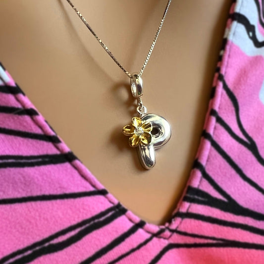 Plumeria CZ Initial Jewelry