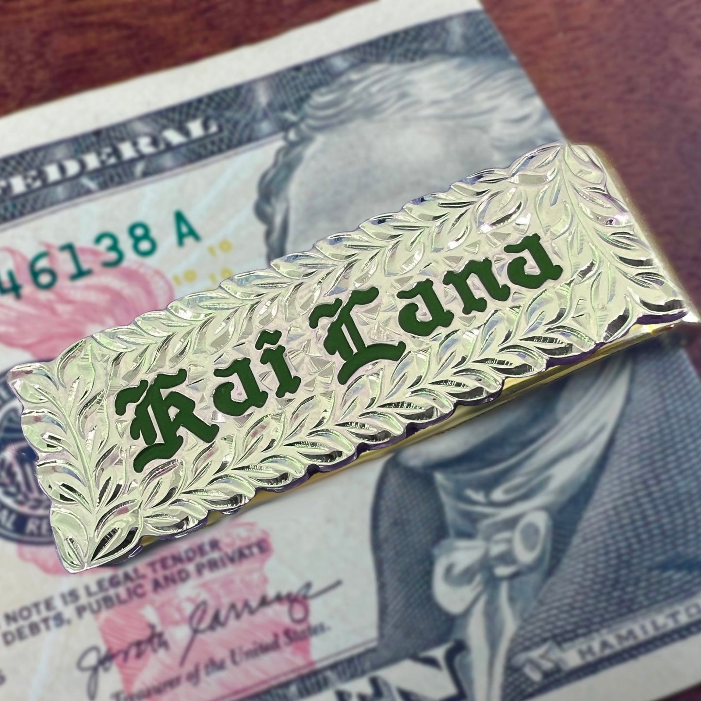 Hawaiian Scroll Custom Gold Plated Money Clip