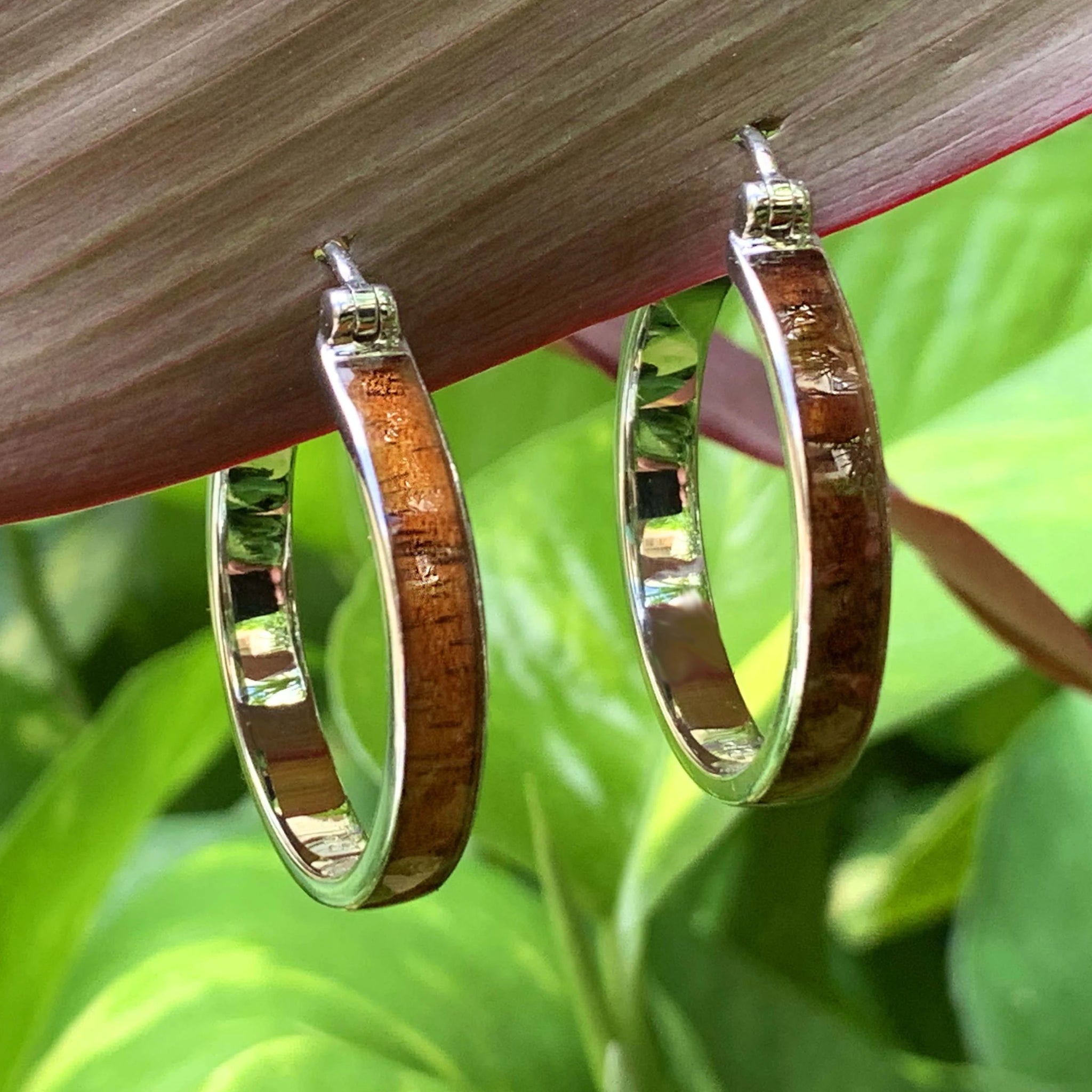Koa Wood Hoop Earrings Showcase Hawaii
