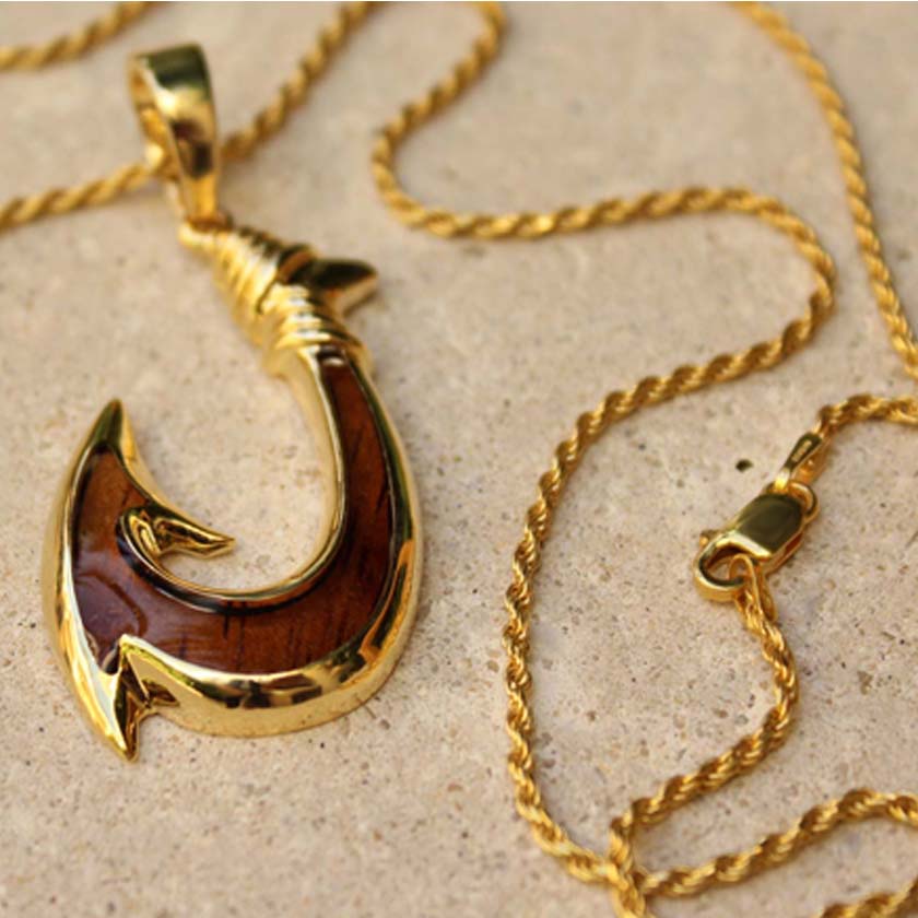 14K Gold Plated over Brass Fish hook Pendant and Chain