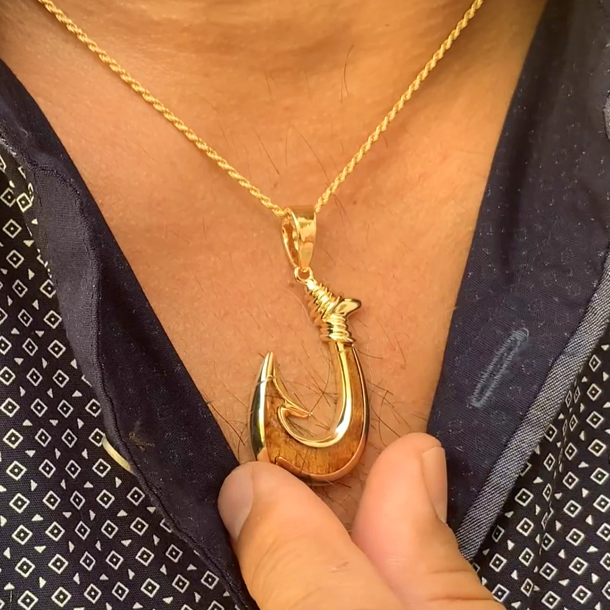 Gold hawaiian 2025 fish hook pendant