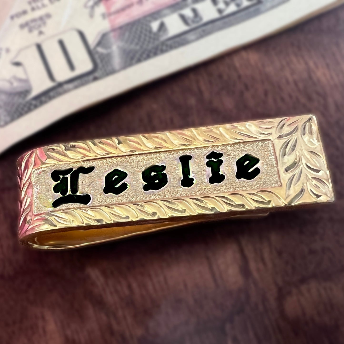 Hawaiian Scroll Custom Gold Plated Money Clip