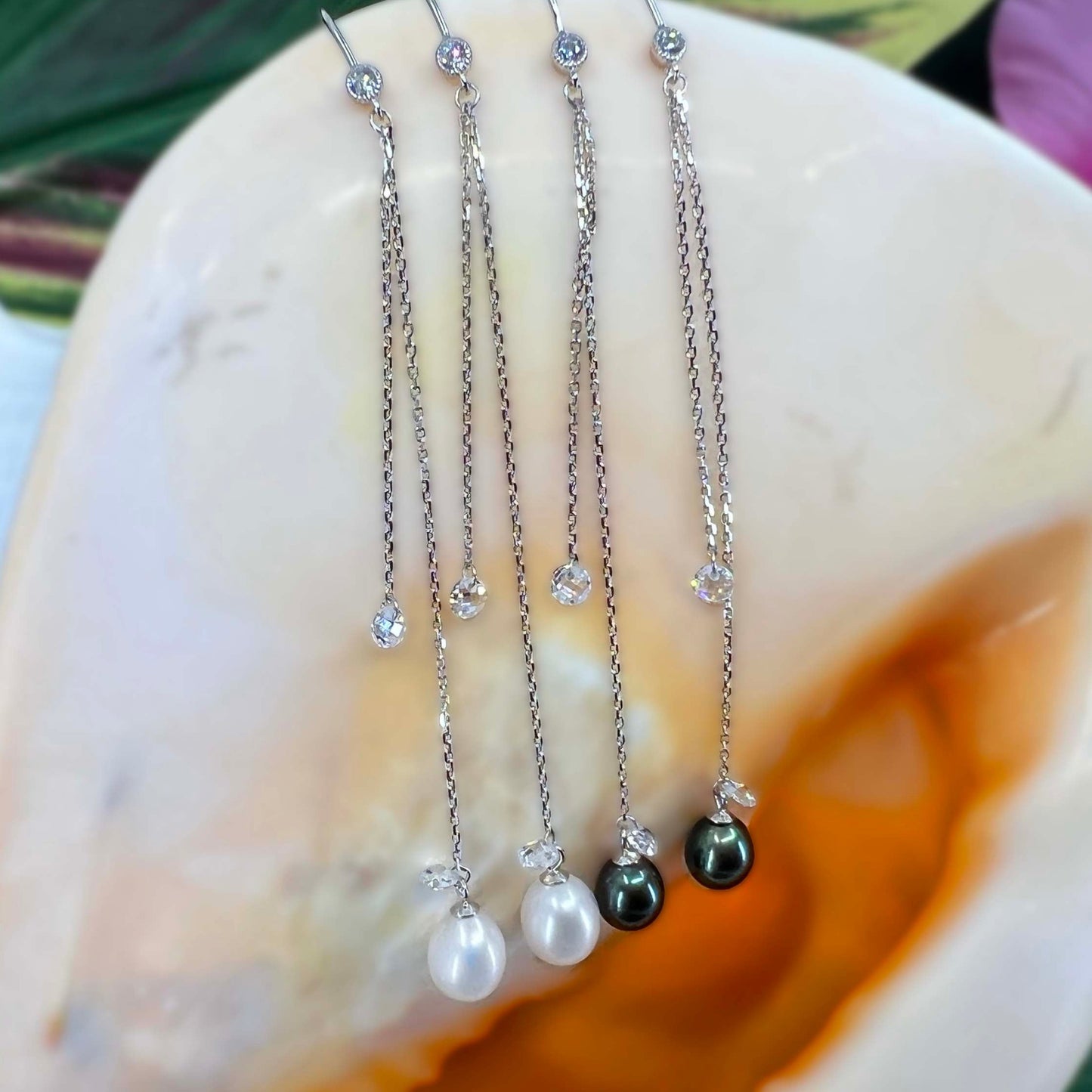 Kulu Freshwater Pearl & Crystal 3" Dangle Earrings
