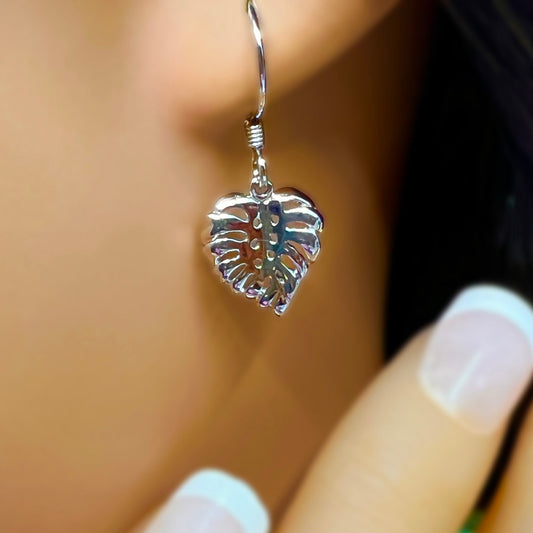 `Elua Monstera Leaf Earrings