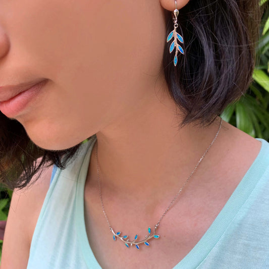 Maile Opalite Lei Pendant & Earrings on Model