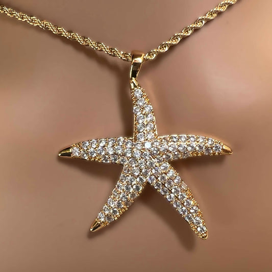 Pave Star Fish Pendant and Chain