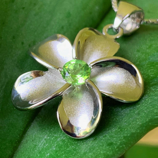 Peridot Pendant Sterling Silver Plumeria