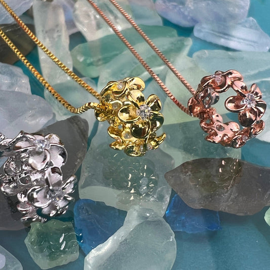 Plumeria CZ Poai Pendant w/Chain