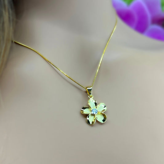 Plumeria Solitaire CZ Pendant w/Chain