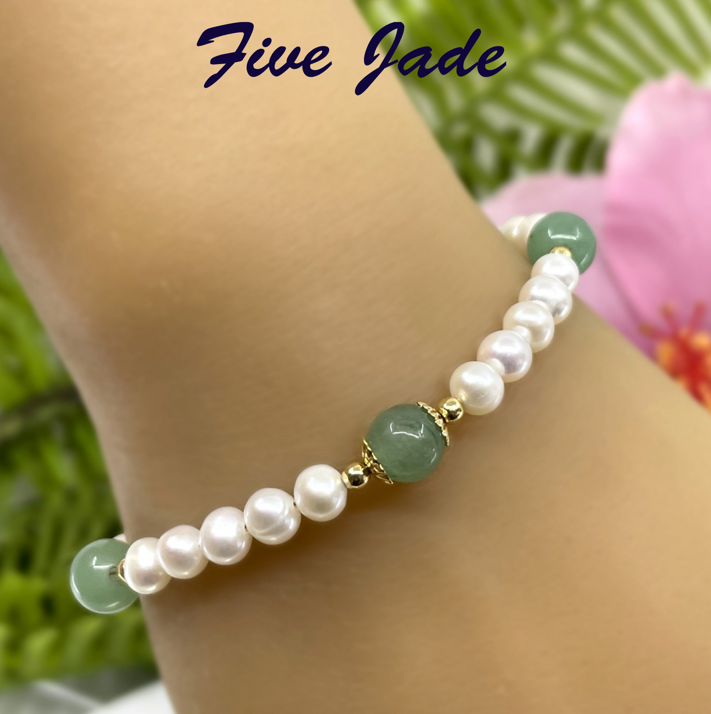 Five Jade and Pearl Bracelet
