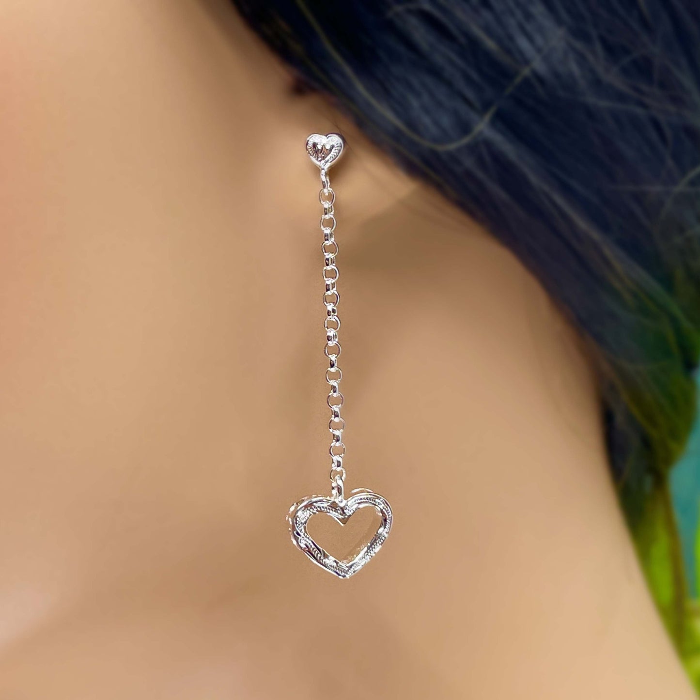 Scroll Double Heart Drop Earrings