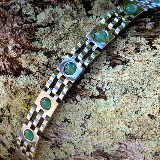 Jade and Stainless Steel Link Bracelet