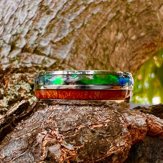 La`au Stainless Steel Paua Shell & Wood Ring