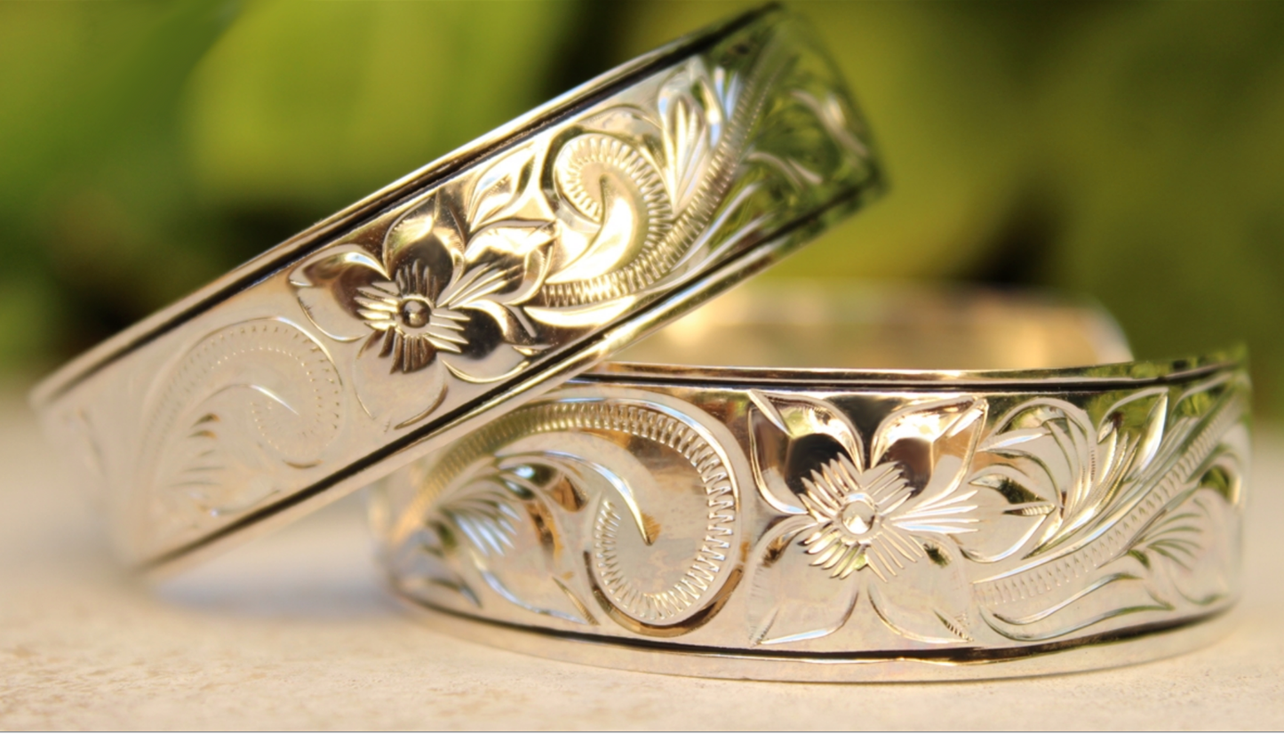 Hawaiian Scroll Cuff in .925 Sterling Silver 2 Widths