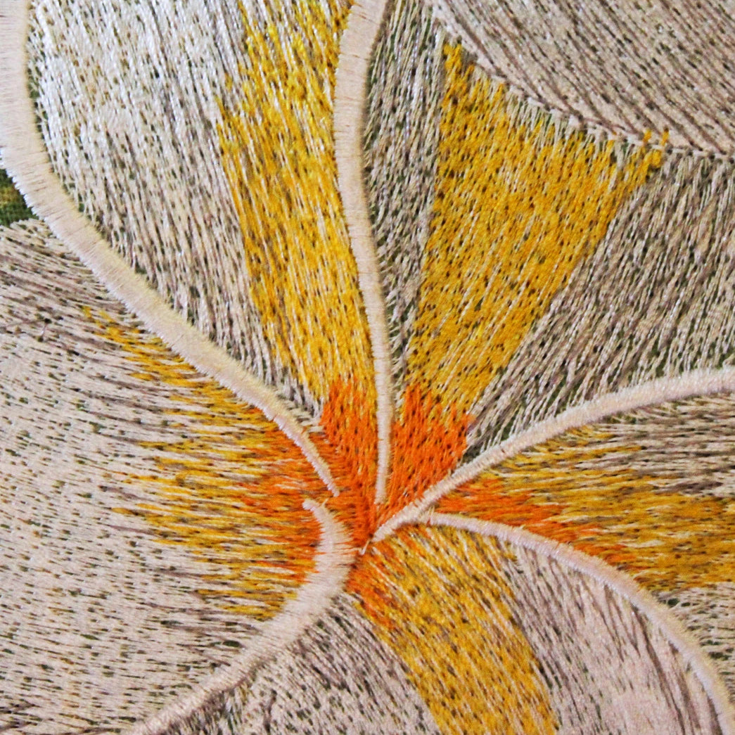 Tropical Flowers Embroidered Pillow White Plumeria Closeup