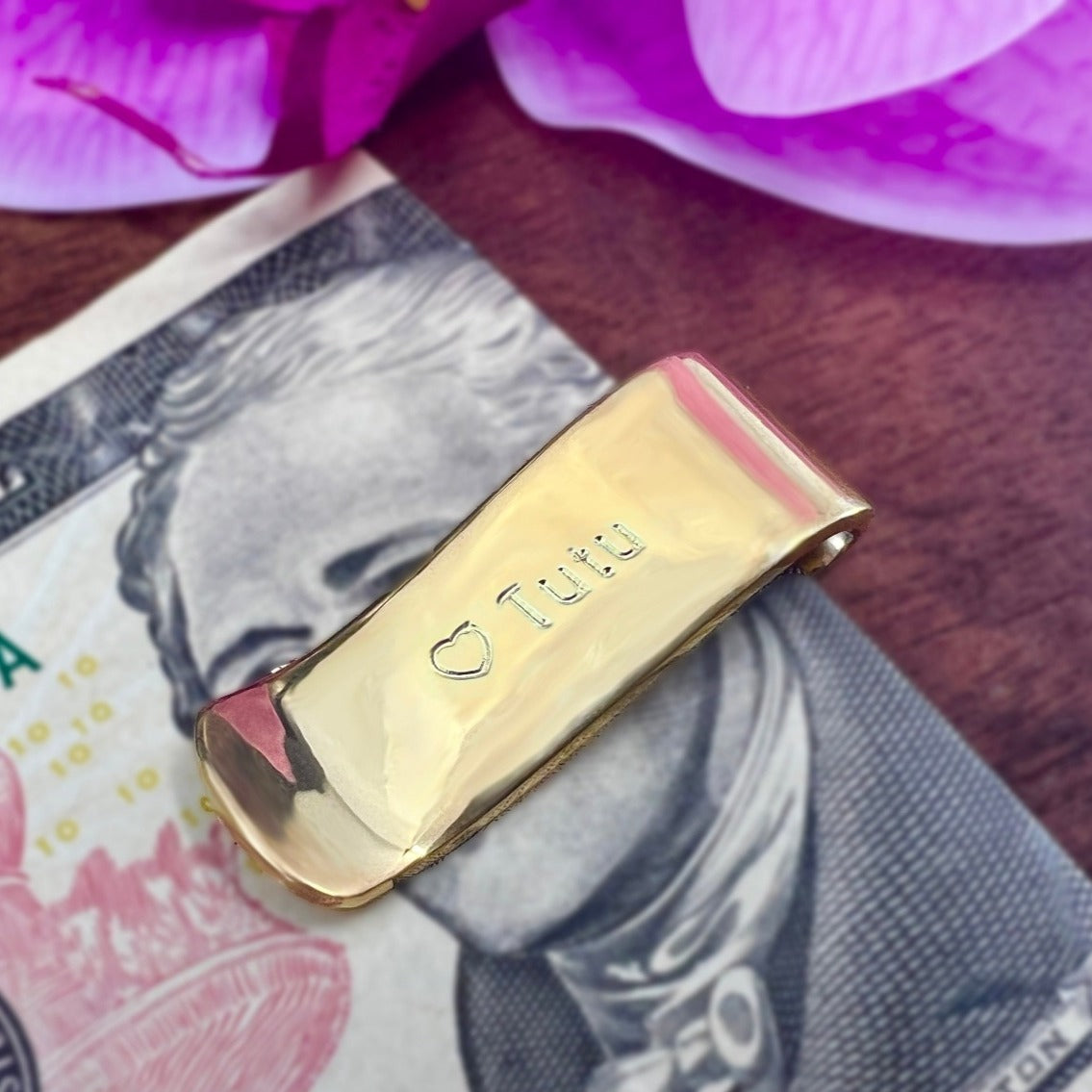 Hawaiian Scroll Custom Gold Plated Money Clip