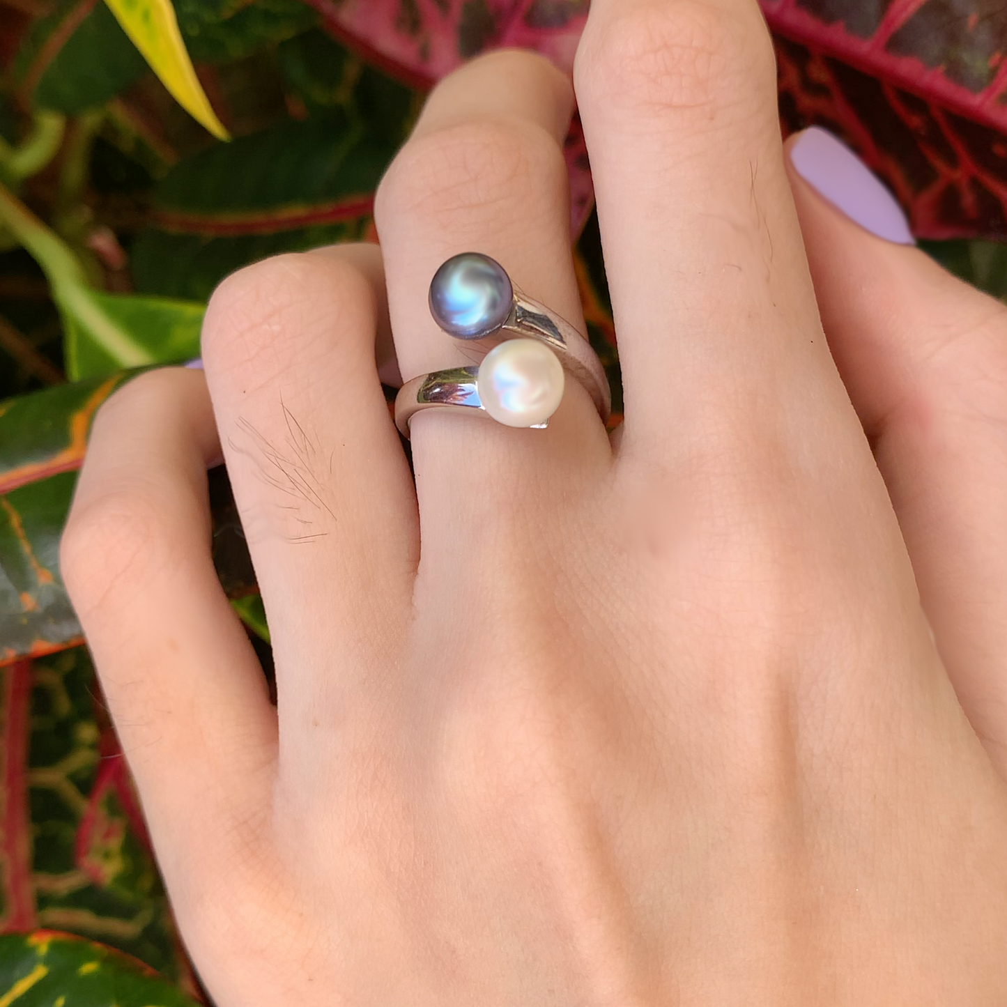 2 Pearl Yin Yang Adjustable Ring